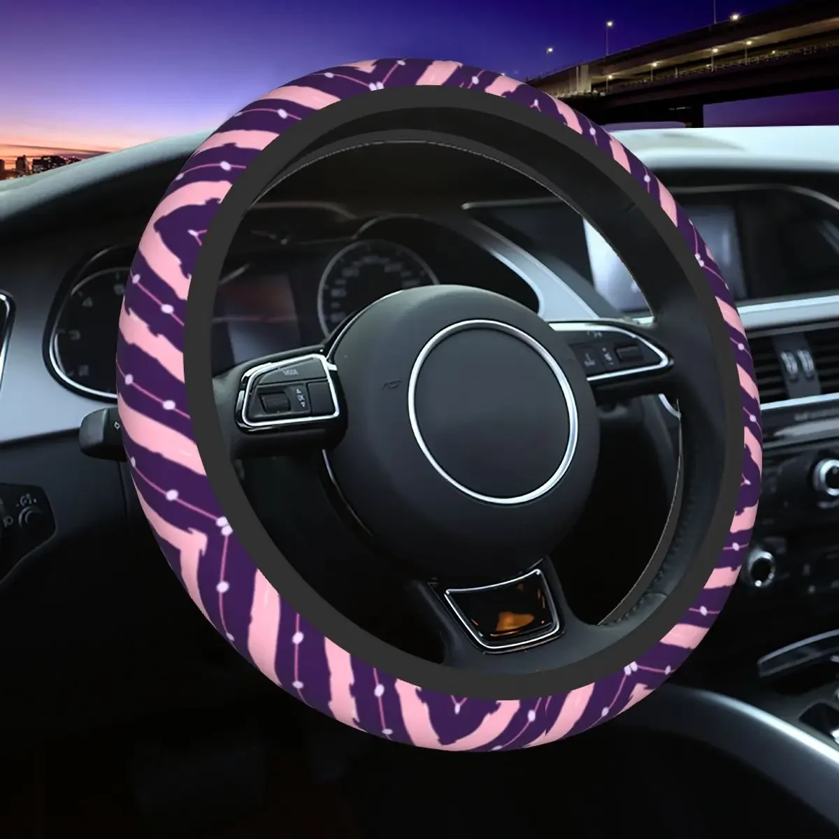 Boho Chic Pastel Pink Stripes Polka Dots Art Steering Wheel Cover Bohemian Car Steering Wheel Protector 15 Inch Auto Accessories