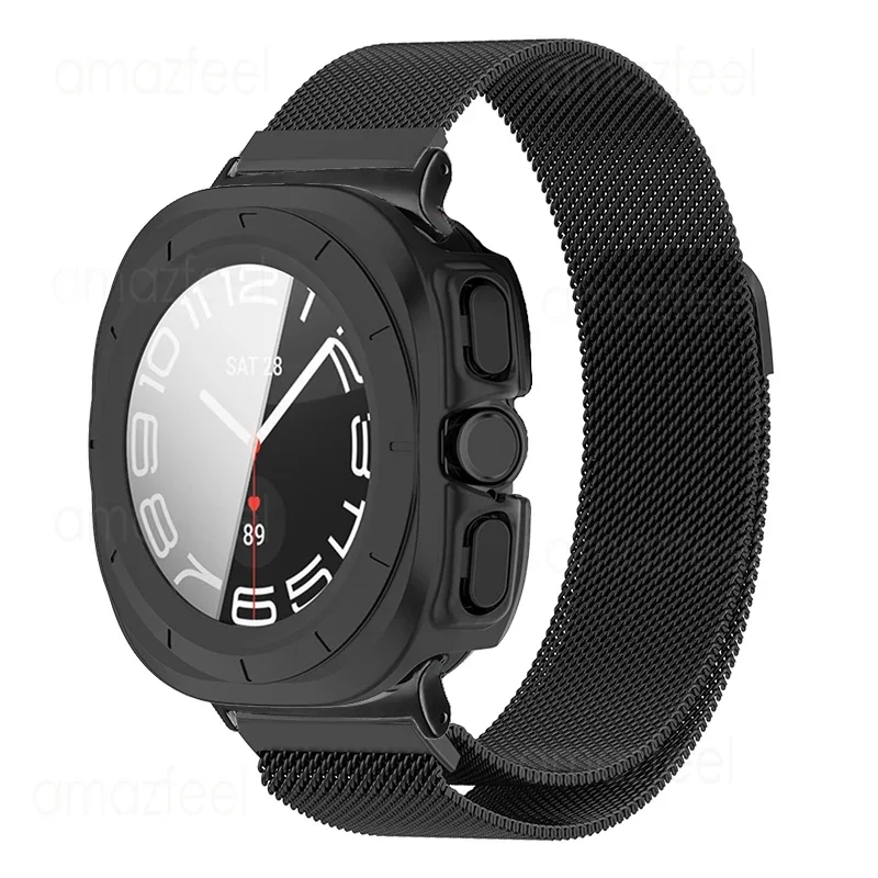 شريط حزام معدني لساعة سامسونج جالاكسي ، حافظة كمبيوتر ، طبقة زجاج مقسى ، حلقة مغناطيسية ، 7 ألترا ، 47