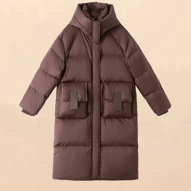 Casaco parker engrossado com capuz feminino manga longa quente à prova de vento jaqueta de inverno sólido para baixo algodão acolchoado elegante chique outwear