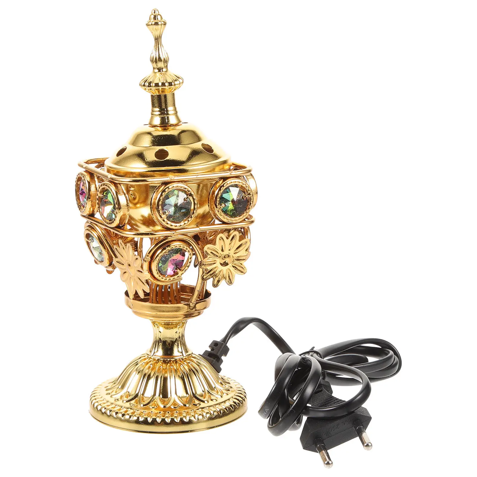 Home Electric Sandalwood Incense Burner Gold Metal Middle Eastern Small Incense Burner For Office Home Decoration (EU Plug)