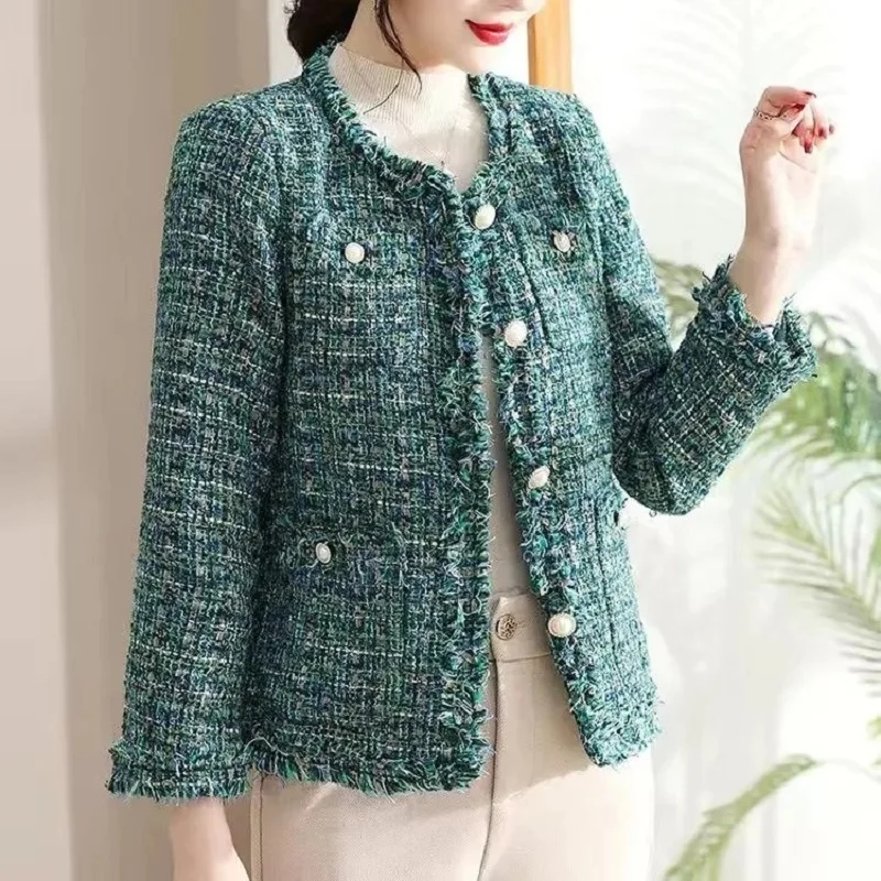 Red Green Woolen Short Women's Jacket Spring Autumn 2024 Popular Female Coat Casacos Chaqueta Mujer