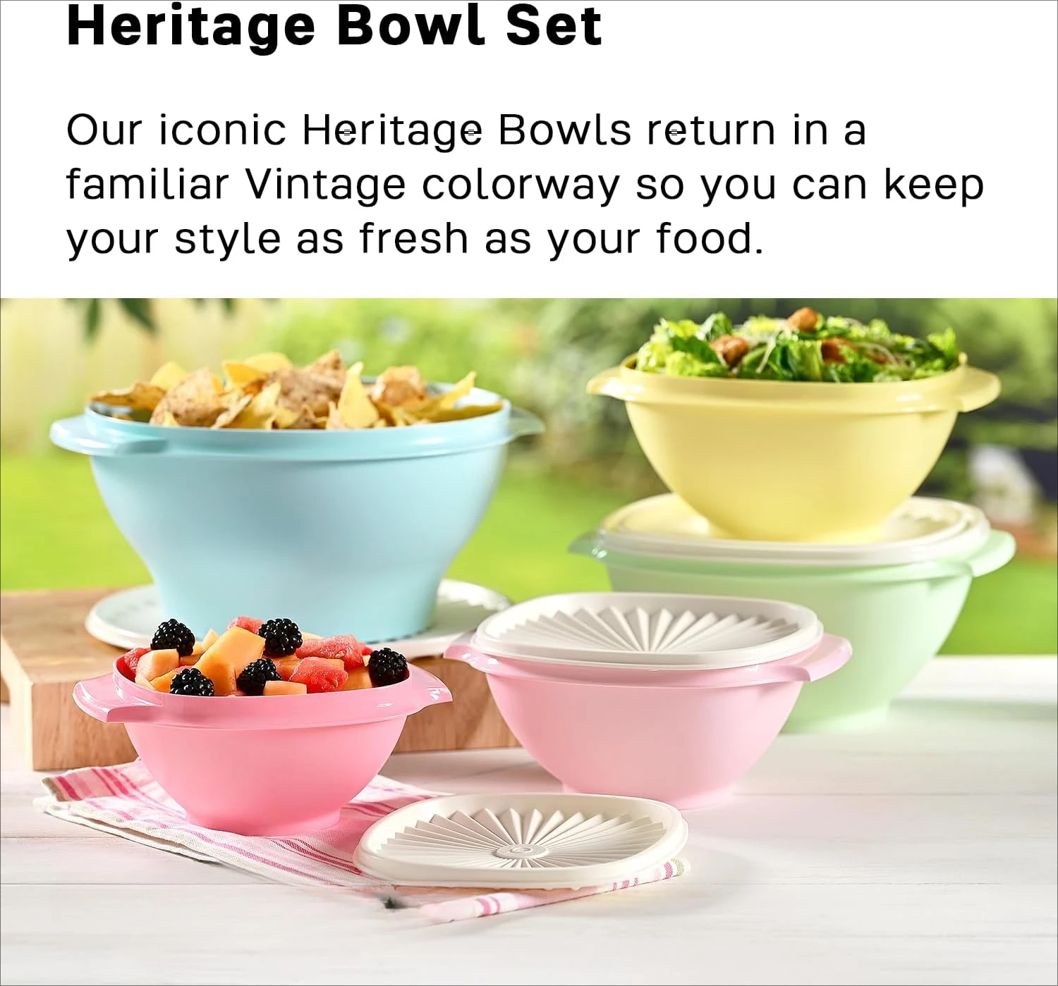 Heritage Collection 5 Bowls + 5 Lids (10 Piece) Food Storage Container Set in Vintage Colors - Dishwasher Safe & BPA Free