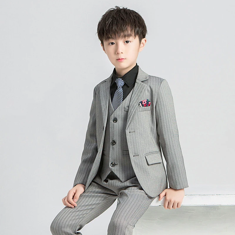 Boy formal dress Coat pants vest shirt tie Child performance costumes Piano performance host 3 4 5 6 7 8 9 10 11 12 13 years