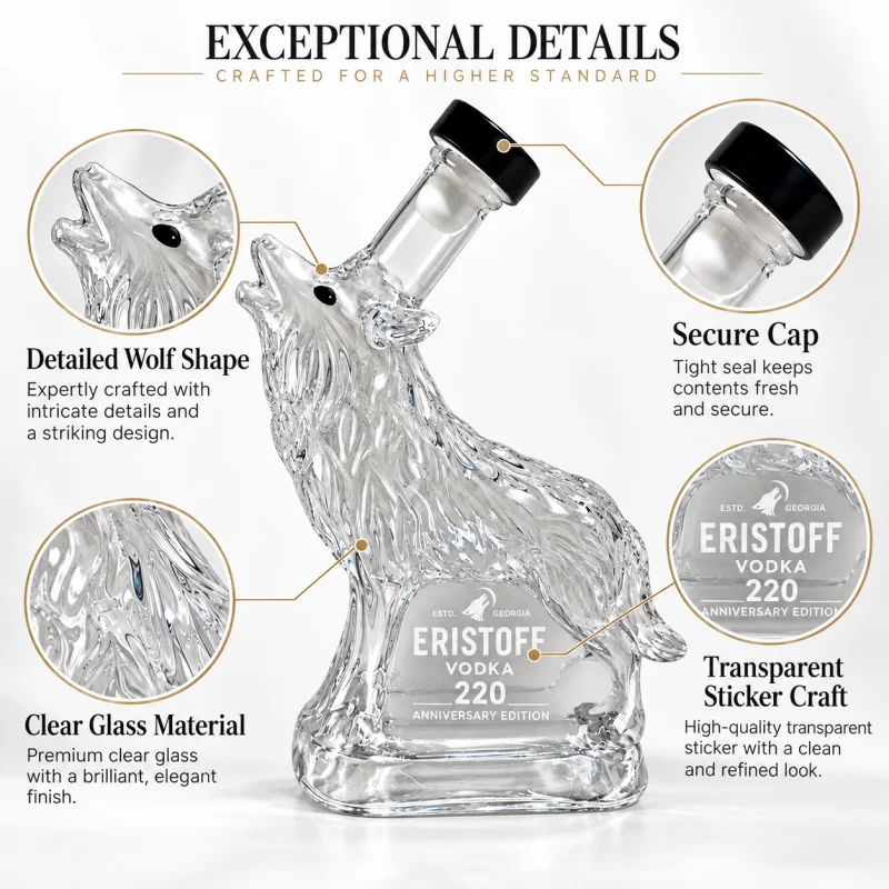Unique Howling Wolf Animal Glass Wine Decanter Liquor Container for Whiskey Vodka Home Bar Decor Collectible Gift
