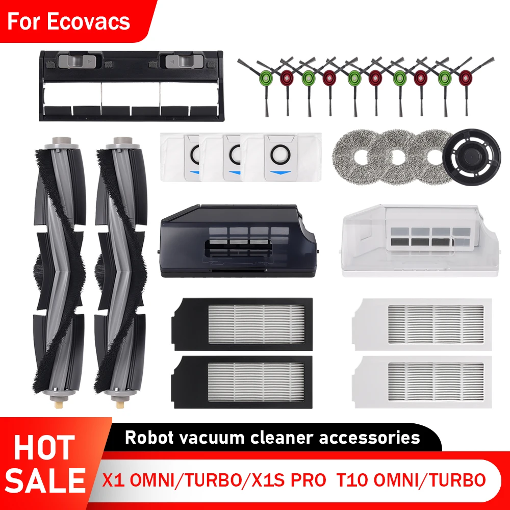 Boîte à poussière pour Ecovacs Deebot X1 OMNI/TURBO,T10 OMNI/TURBO/X1S PRO, brosse latérale principale, filtre Hepa, sacs à poussière pour chiffon de vadrouille, pièces de tissus de vadrouille