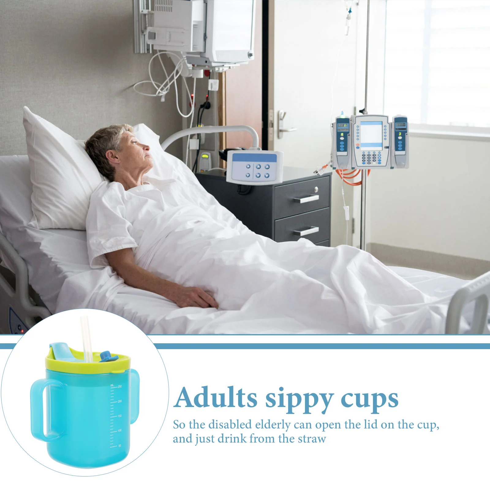 Elderly Care Cup for Water Choking Proof Cold Cups with Lid and Straw Spill Adults Handle Drinking Mug