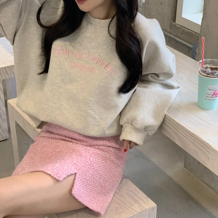 Retro Korean Loose Embroidered Fleece Lined Thickened Hoodie Women's Versatile Overhead Sweatshirt Comfortable Casual Streetwear