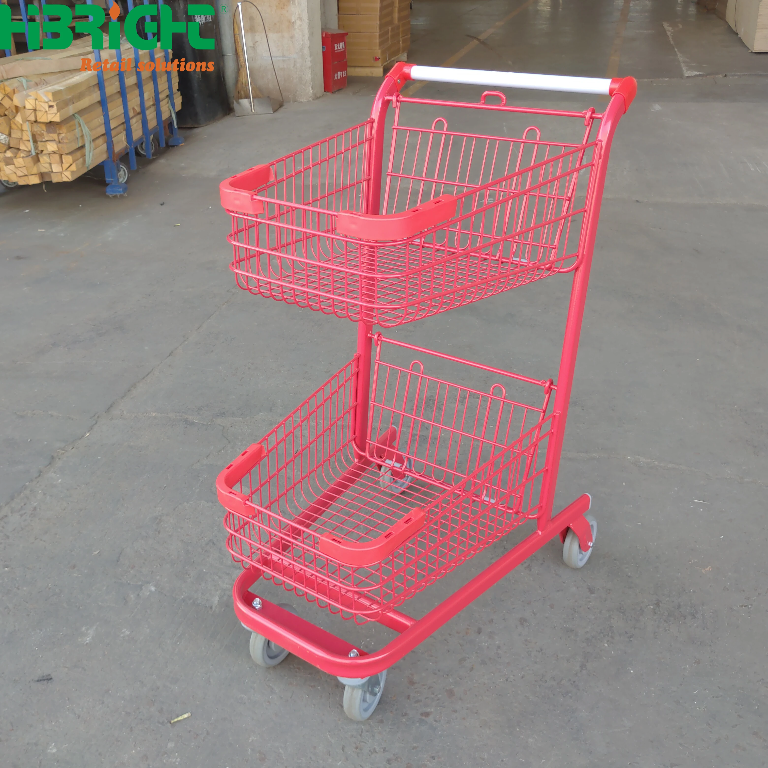 

Light Weight Hand Push Shopping Convenience Store Shopping Trolley With 2 Basket