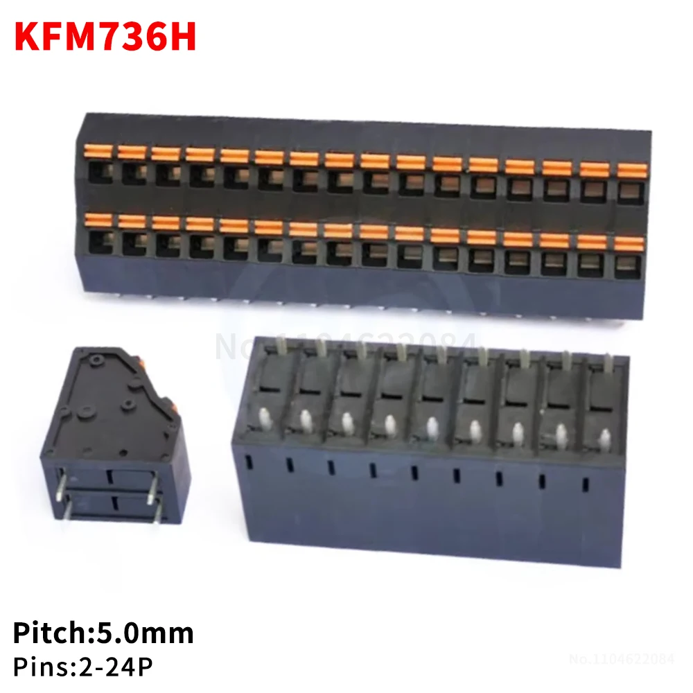 (5 pcs) KFM736H 5.0mm Pitch 5.0mm Double Row PCB Terminal Block Press Spring KF736H FS2.5 2-24Pin 736H 5.0