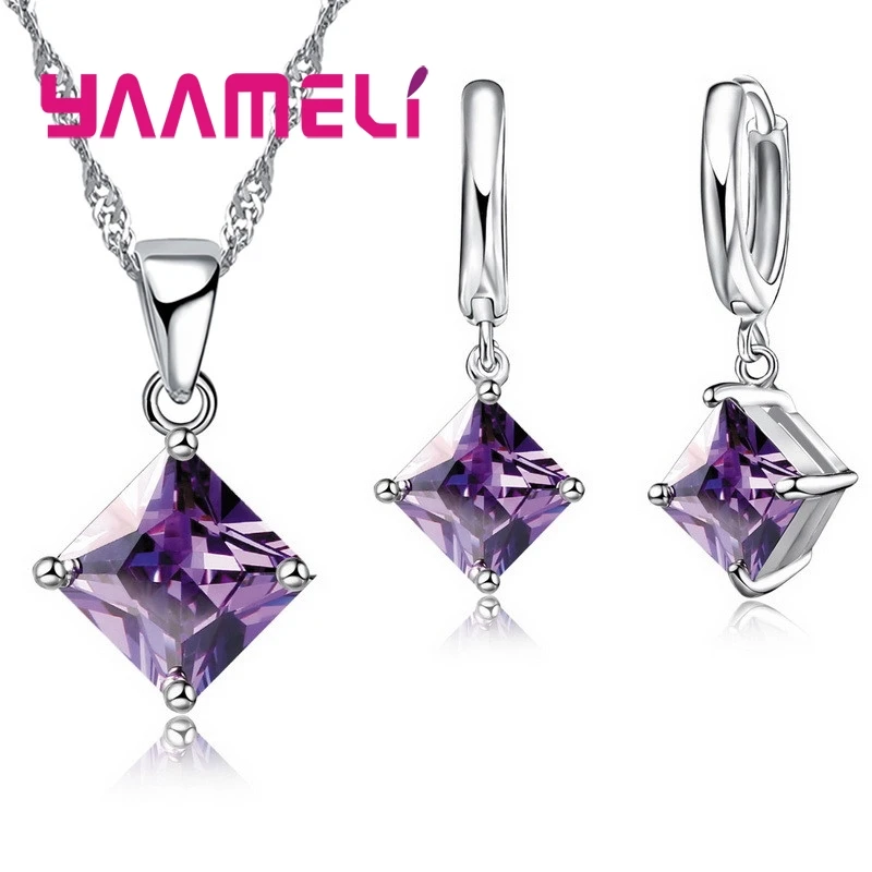 Simple Geometry Square Pendant Necklace & Earrings Set