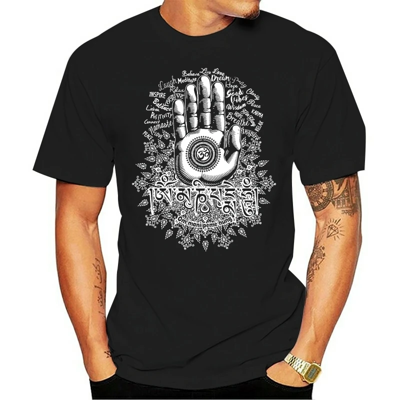 Men&rsquos Black T-Shirt Hamsa Hand Quotes Namaste Meditation Om mani peme hung TS372