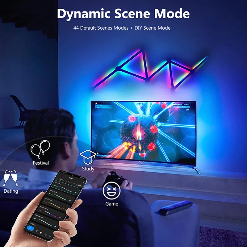 Slimme RGB-wandlamp, Bluetooth APP-verbinding LED-lichtbalk voor muziekfeest, DIY TV-achtergrondverlichting Ambient Decoratie in slaapkamerspel