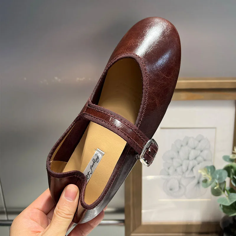 Fashion Round Toe Ladies Mary Janes Flats Shoes Buckle Strap Footwear Soft Female Shallow Women Ballet Flats Shoes lady