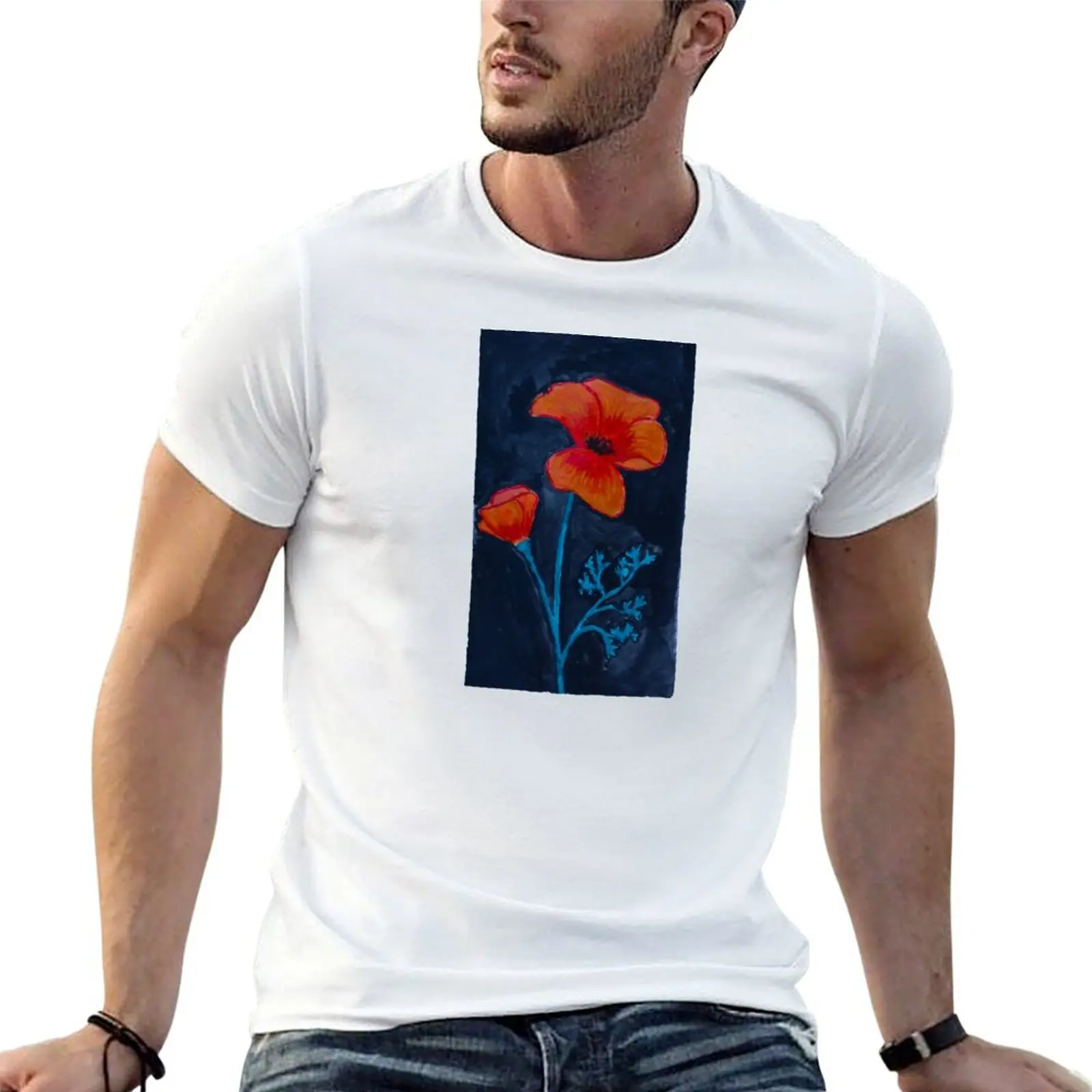 

for Black luxury casual T-Shirt Painted t Poppies shirt shirts man man t on men