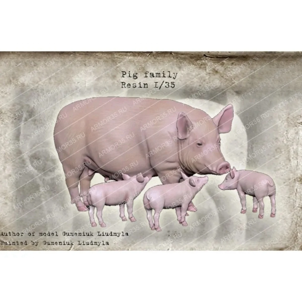 1/35 Resin Unpainted Model Kit, Pig and Piglet (4 PCS), unassembled and unpainted GK,