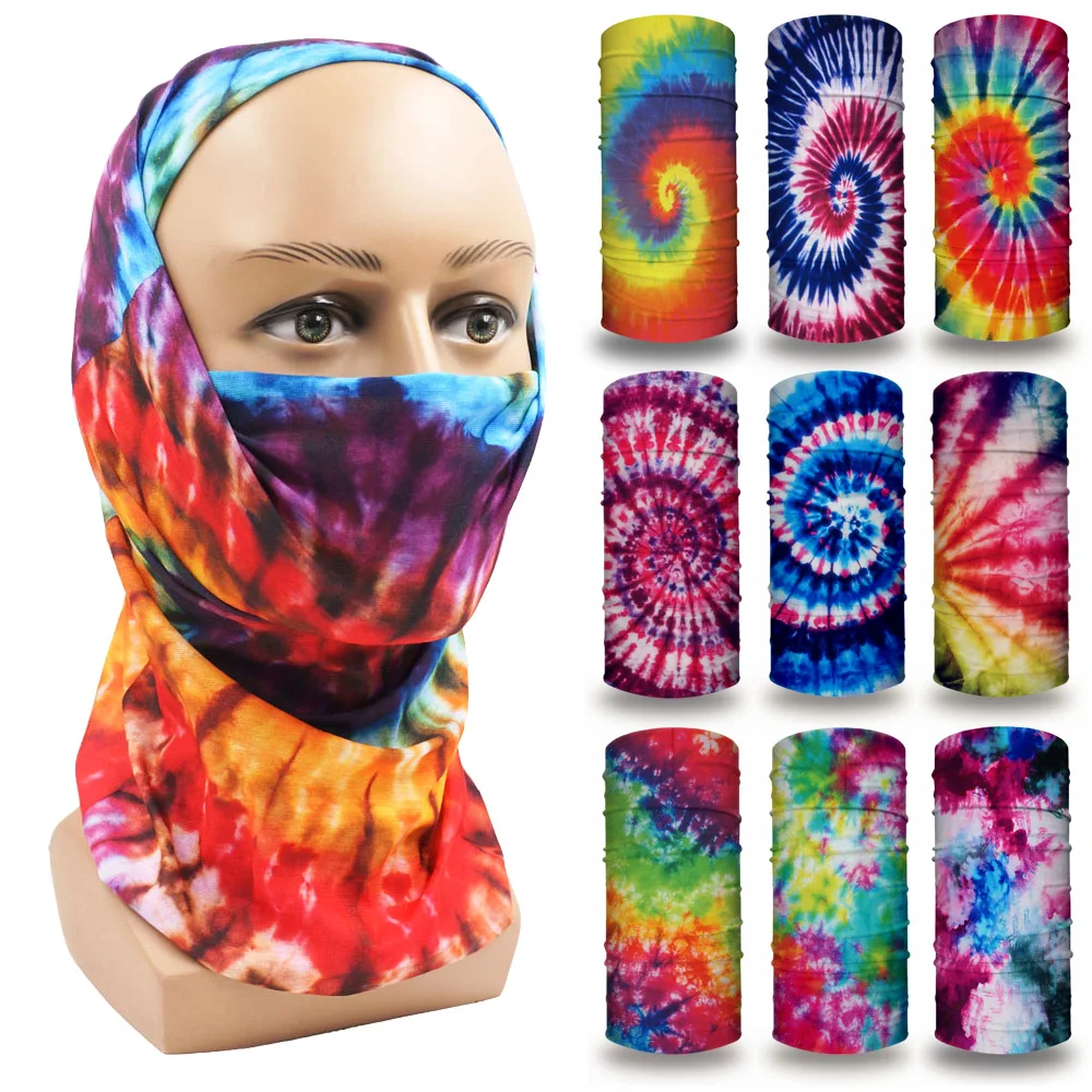 

Разноцветная женская маска-бандана для лица Tie-Dye с принтом в виде спирали, бесшовная многофункциональная маска-Балаклава для головы