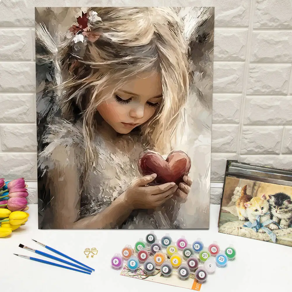 

Drawing By Numbers Girl Portrait DIY Digital Oil Painting Heart Acrylic Paint On Canvas Arts Crafts Kit For Adults Unique Gift