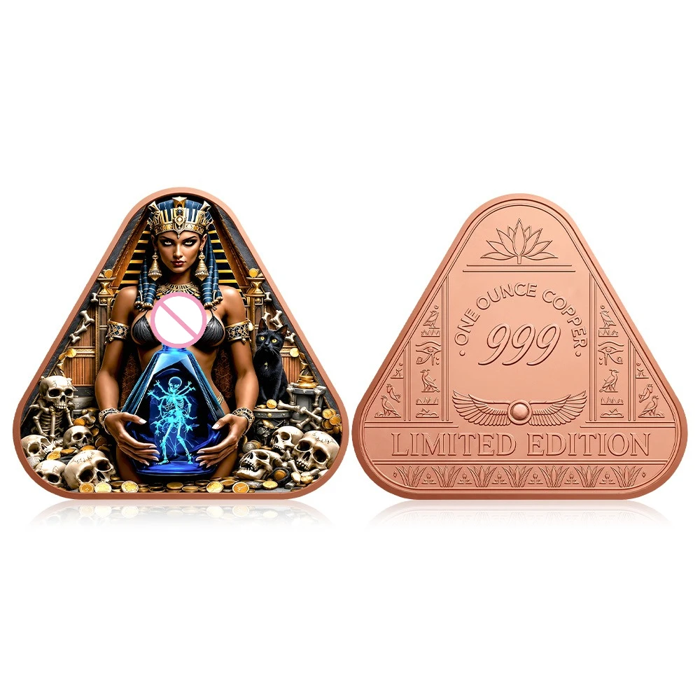 Egyptian Pharaoh Queen Triangle Copper Medal Egypt Queen .999 Fine Copper Coin Unique Shaped Desktop History Hobby Souvenir Gift