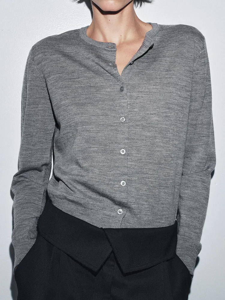 

Sweet Ele Color round Ne Long Sve Knitted Jaet New Autumn Women's Casual Sle Faion Pure Color Girl's Coat