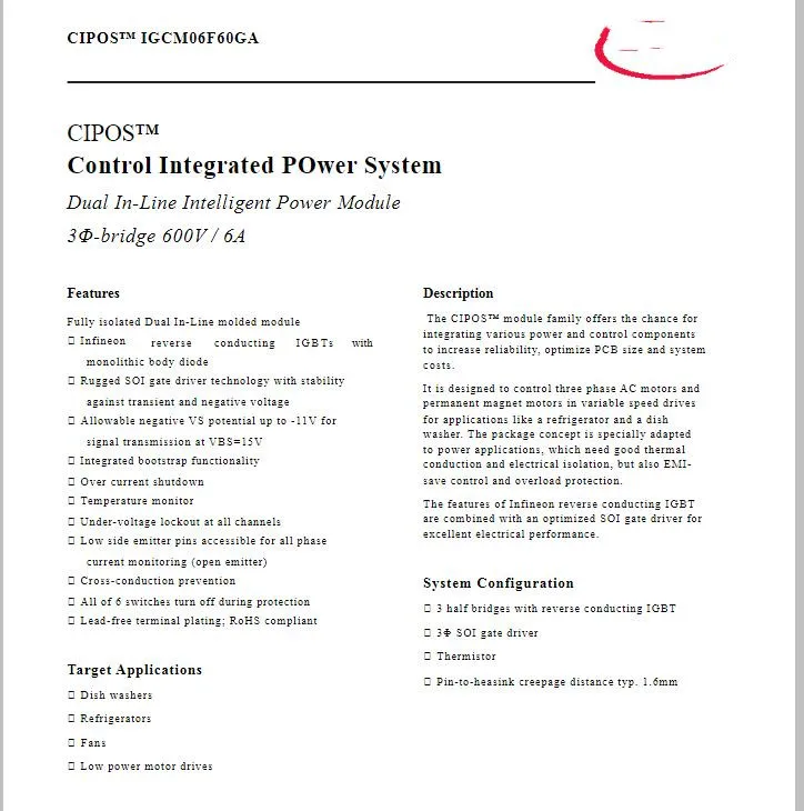 1-5Pcs IGCM06F60GA IGCM06F60 Dual In-Line Intelligent Power Module3Φ-bridge 600V / 6A 100% new imported original 100% quality