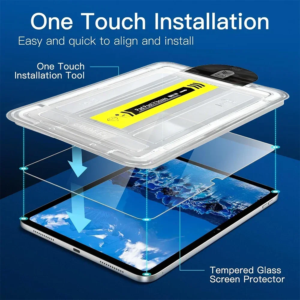 iPad 11th A16 2025用強化ガラススクリーンプロテクター、自動位置合わせインストールキット付き、iPad Air6 Air 11/13インチフィルム対応