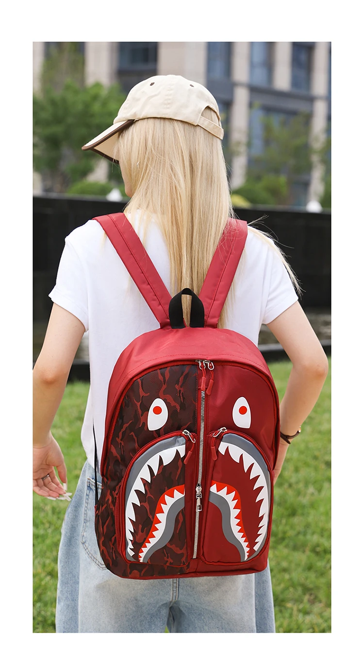 2024 Waterproof School Backpacks for Student Style Anime Shark Print Travel Bags Punk Street Trend Waterproof Shoulder Backpack