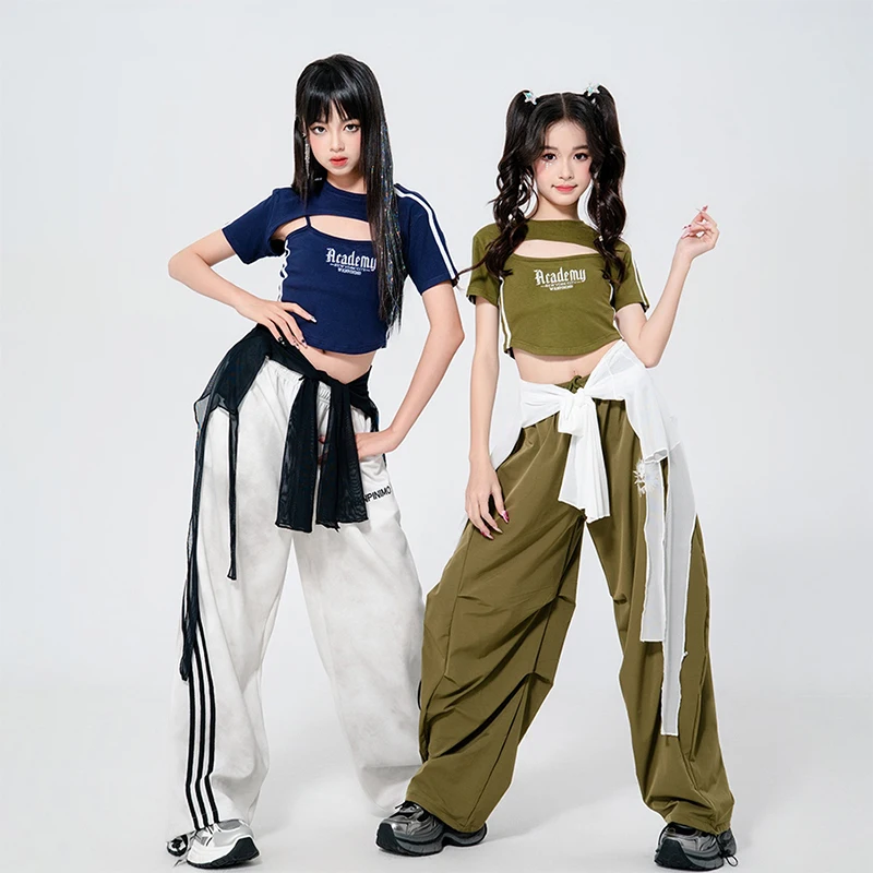 الهيب هوب K-pop المحاصيل الأعلى السراويل البضائع الأطفال الشارع الرقص الزي الاطفال الشارع الشهير ازياء فتاة مجموعة الجاز الملابس مجموعات XH2646