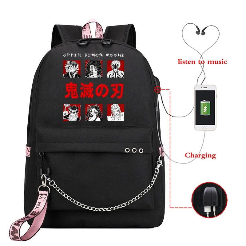 Grand sac à dos dessin animé Demon Slayer Kawaii, avec Usb, pour adolescents et étudiants, sac de voyage, pour garçons et filles