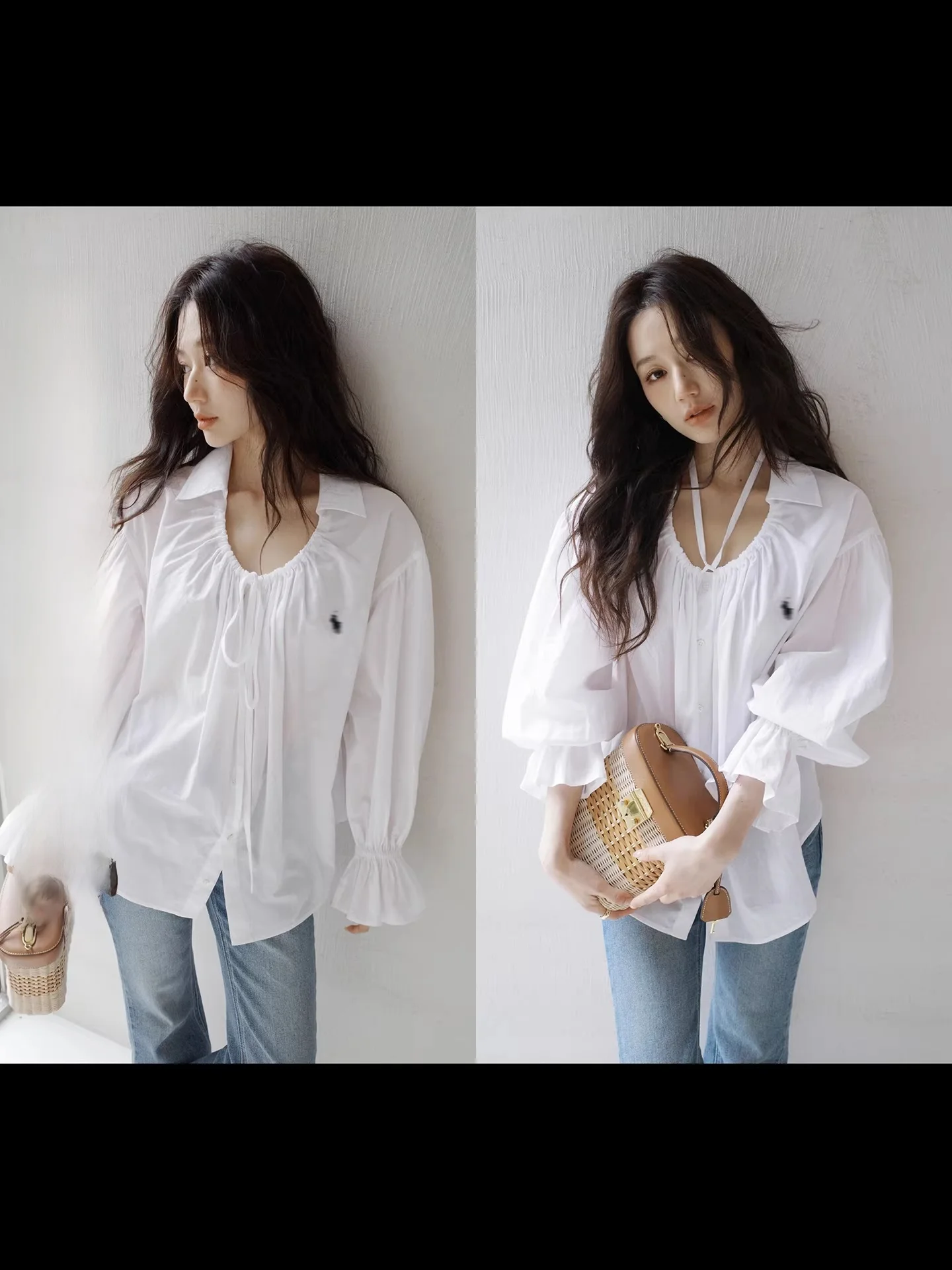 

Ultra Soft Camelux Tead R Girl 00 Pure Combed Cotton Loose Collar Gathered Bubble Sve irt Women's Faion