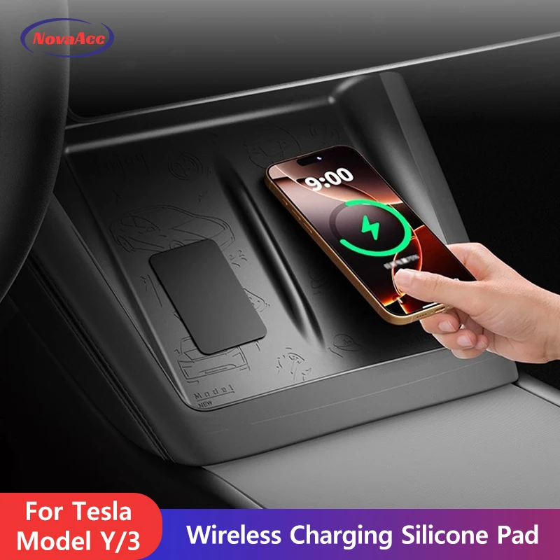

Wireless Charging Silicone Pad For Tesla Model Y Juniper 2021-2026 Model 3 Highland 2021-2025 Odorless Anti-Slip Protective Mat