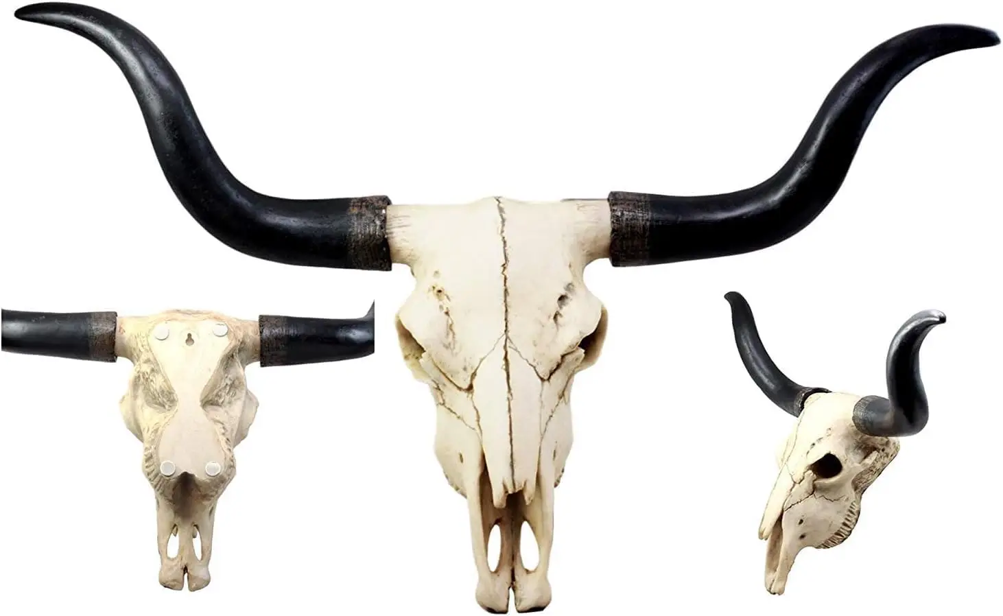 Texas Longhorn Steer Cattle Cow Skull Wall Decor Figurine, Wall Mounted Hanging Plaque, 27.5 Inches Long