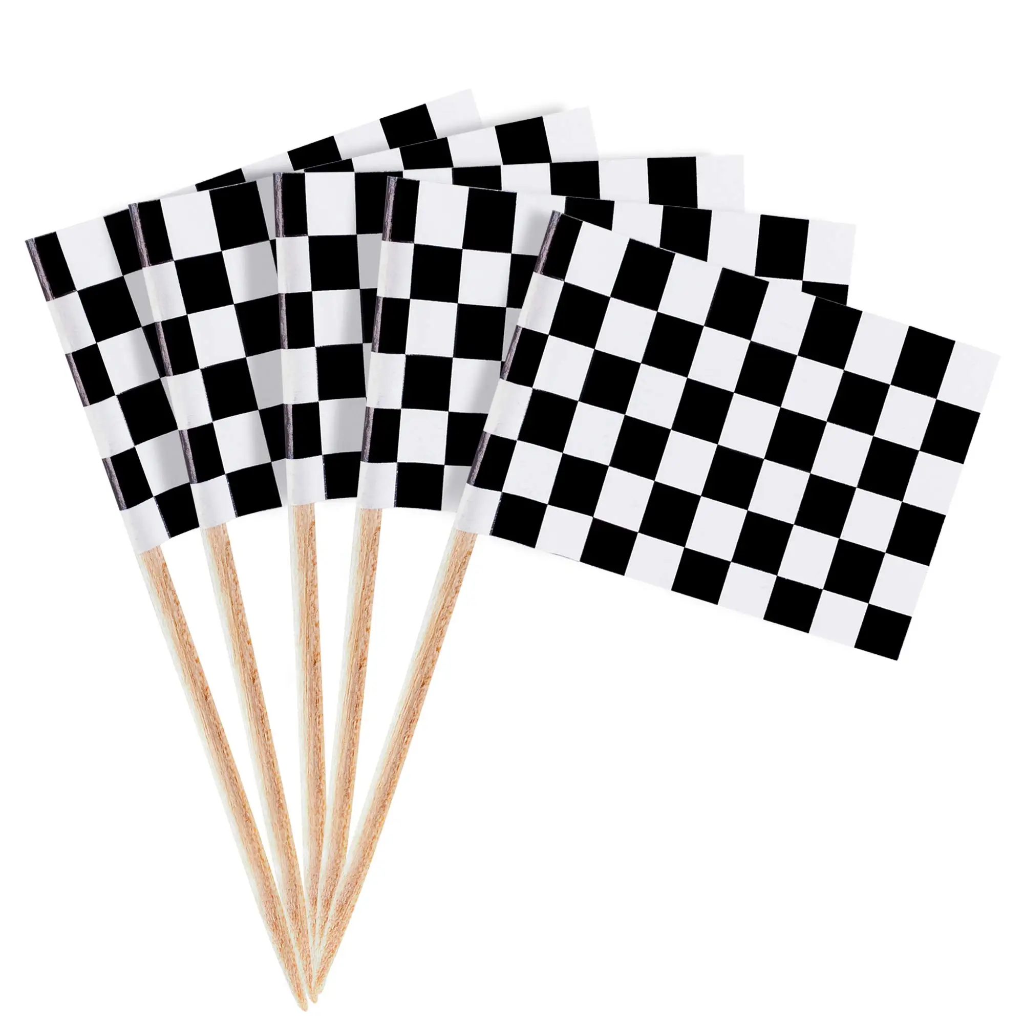 24 Stücke Karierte Rennflagge Zahnstocher Cupcake Picks Zahnstocher Flagge Abendessen Flaggen Rennwagen Kuchen Topper Dekorationen Party Supplie – Detail 1