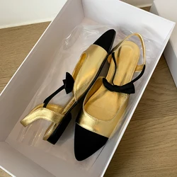 Gold Shoes Spring Summer Sandals  Women Elegant Slingbacks Slip On Butterfly-Knot Footwear Modern Girls Designer Pumps