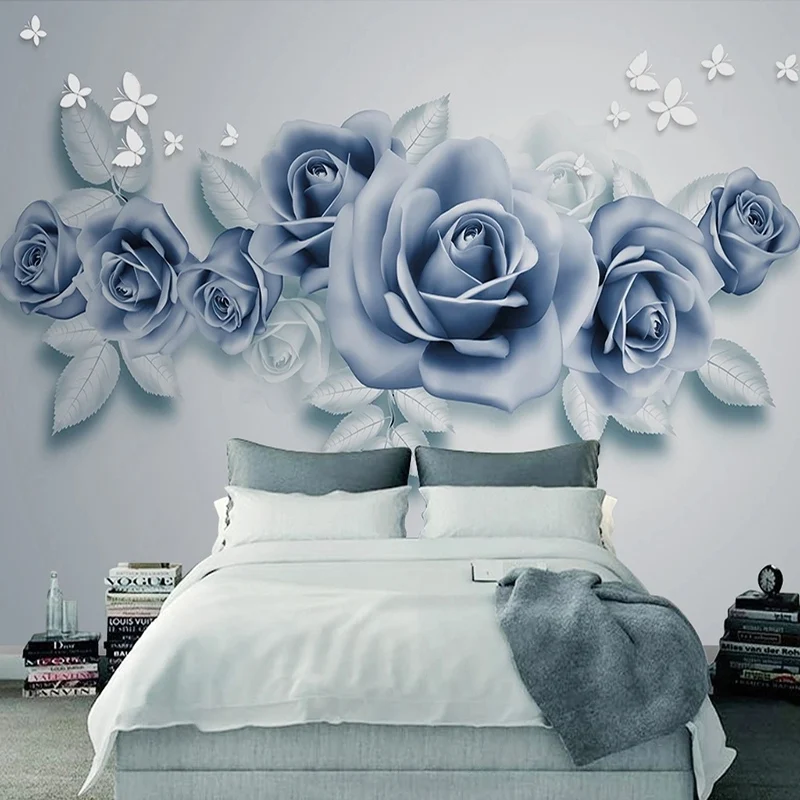 Custom Mural Wallpaper Simple Relief 3D Butterfly Rose Wall Painting Living Room Bedroom TV Background Home Decor Papier Peint