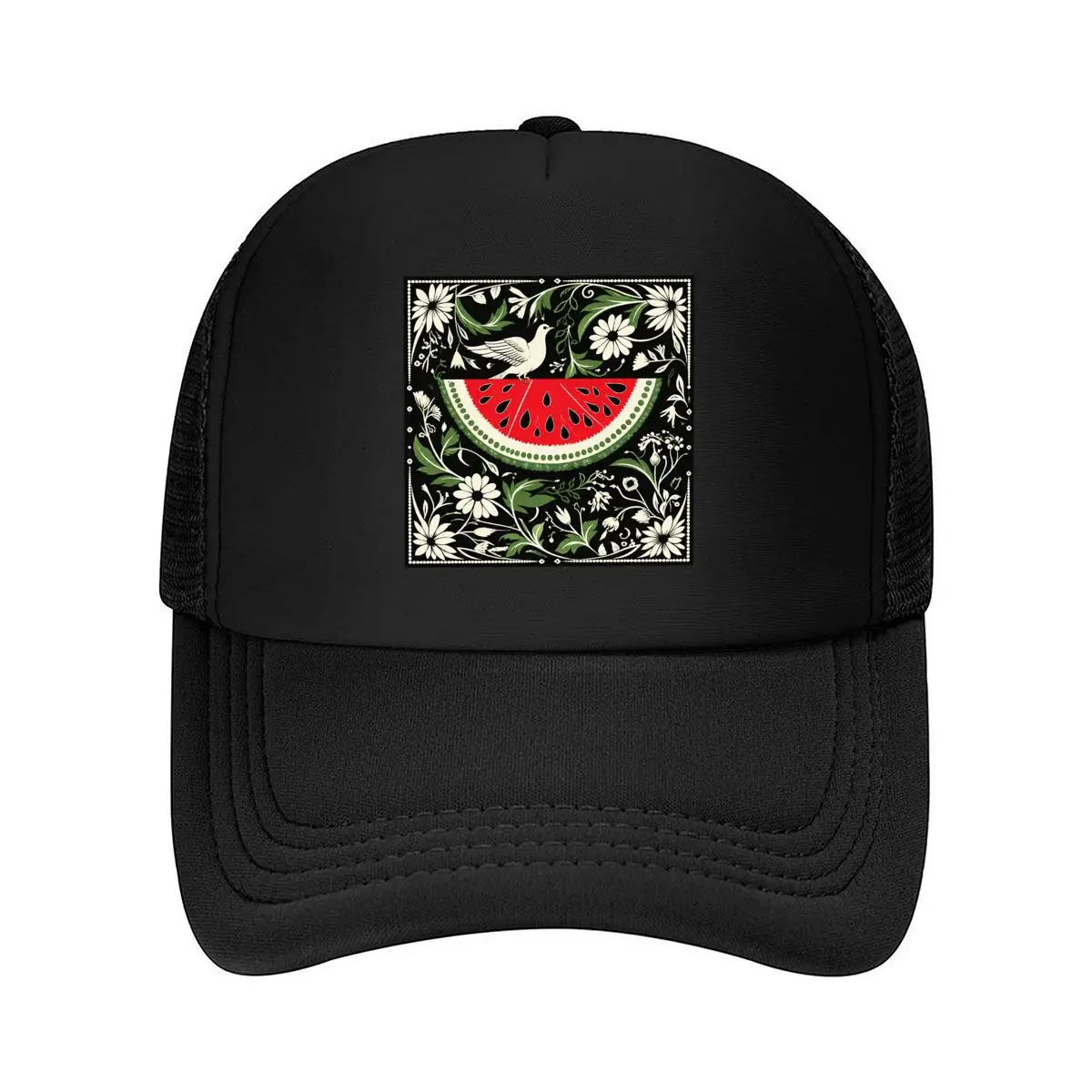 Watermelon Dove Daisy Floral Botanical Garden Graphic Mesh Baseball Cap Hip Hop