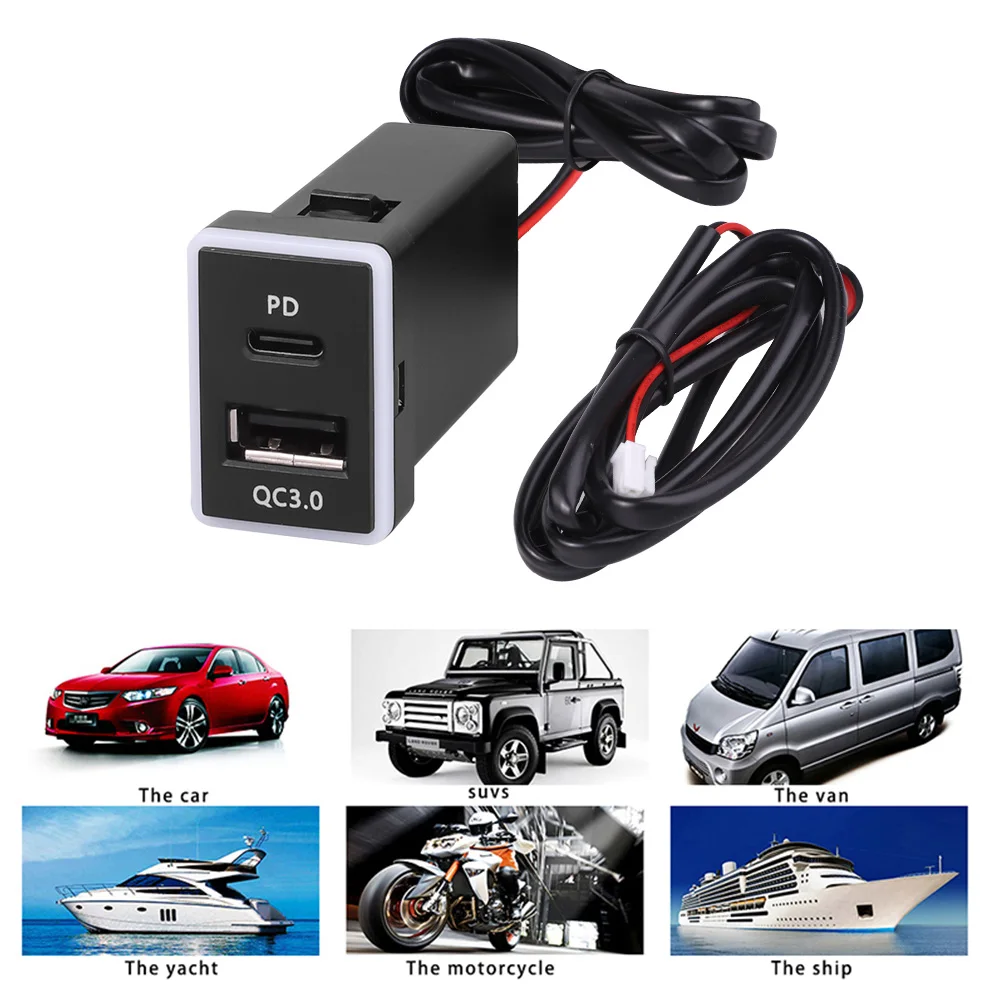 USB C Auto Ladegerät Typ C PD QC 3,0 Dual USB Schnelle Ladegerät Buchse 12V Telefon Lade Power Adapter steckdose Für Toyota – Detail 1