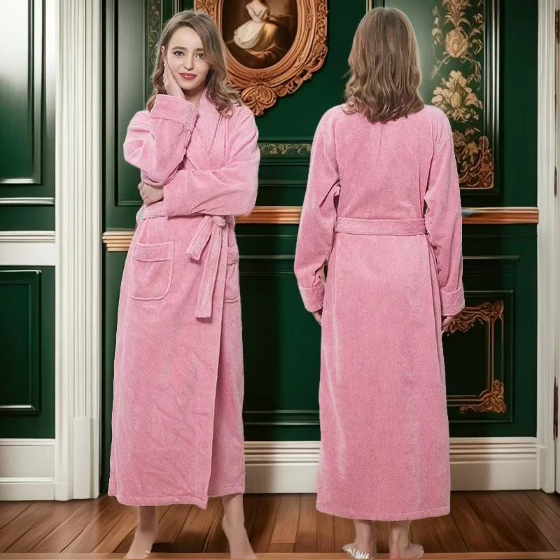 Winter Terry Bathrobe Women Mens Hooded Thick Towel Robe Big Towel Bathrobe Male Terry Cloth Bath Robe Sleeping Dressing Gown