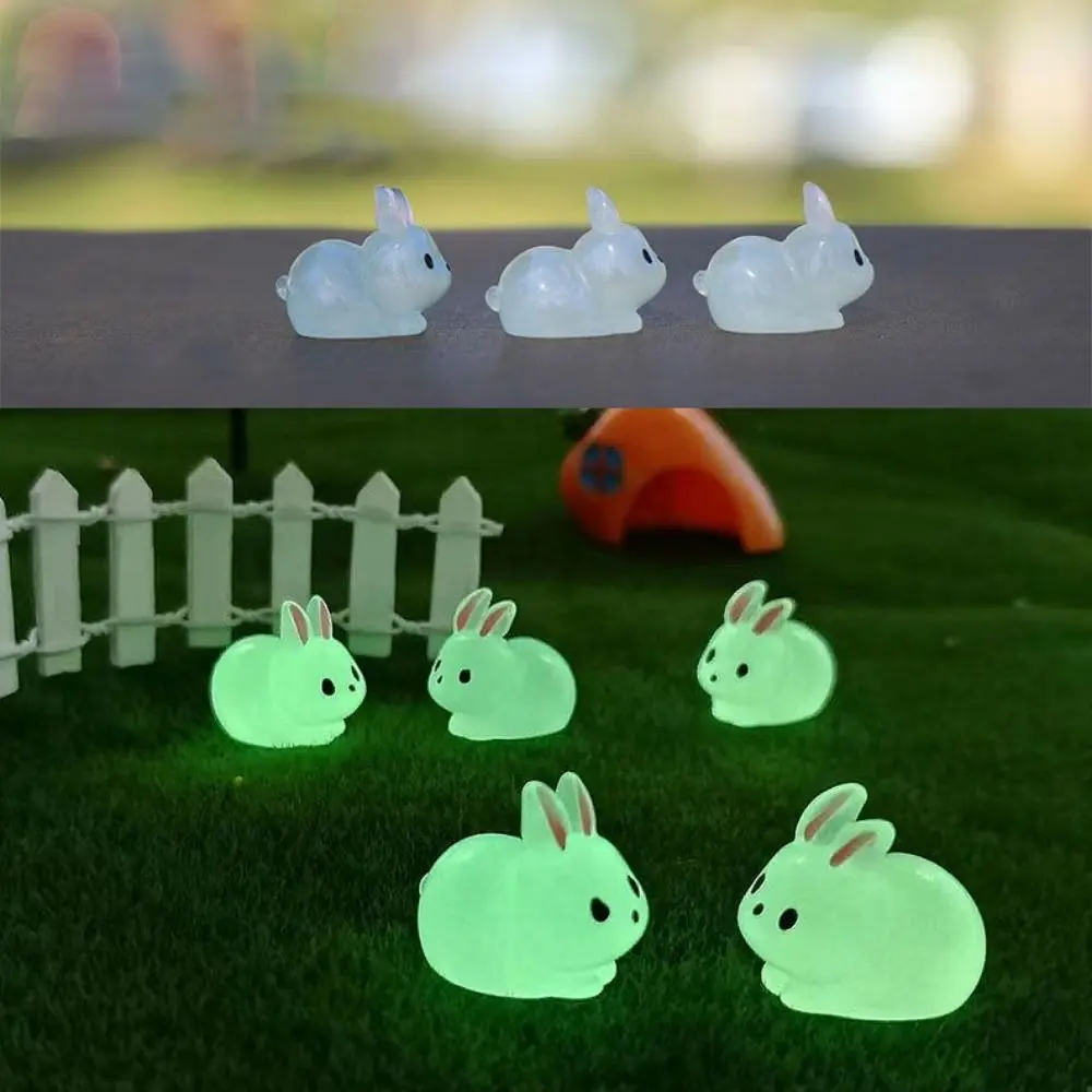 Multipurpose DIY Luminous Rabbit Miniatures Resin Crafts Cartoon Mini Rabbit Ornament Handmade Resin Animal Figurines Car