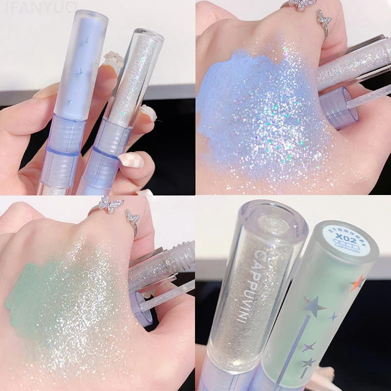 Ombre à paupières liquide 2 en 1 à Double tête, paillettes nacrées, éclaircissantes, maquillage pour les yeux couché, diamant, ver à soie, cosmétique