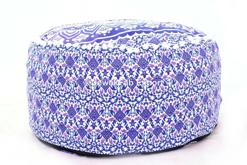 

Indian Datura Patchwork Flower Floor Cloth Cover Ethnic Ottoman Footstool Cover