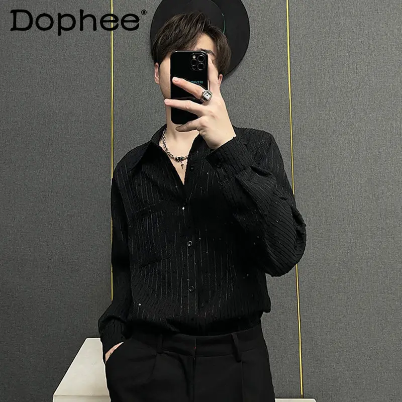 

Spring and Autumn New Sequin Design Long Sleeve Shirt Youth Fashion Loose Casual Ins Fashion Trend Shirt for Men