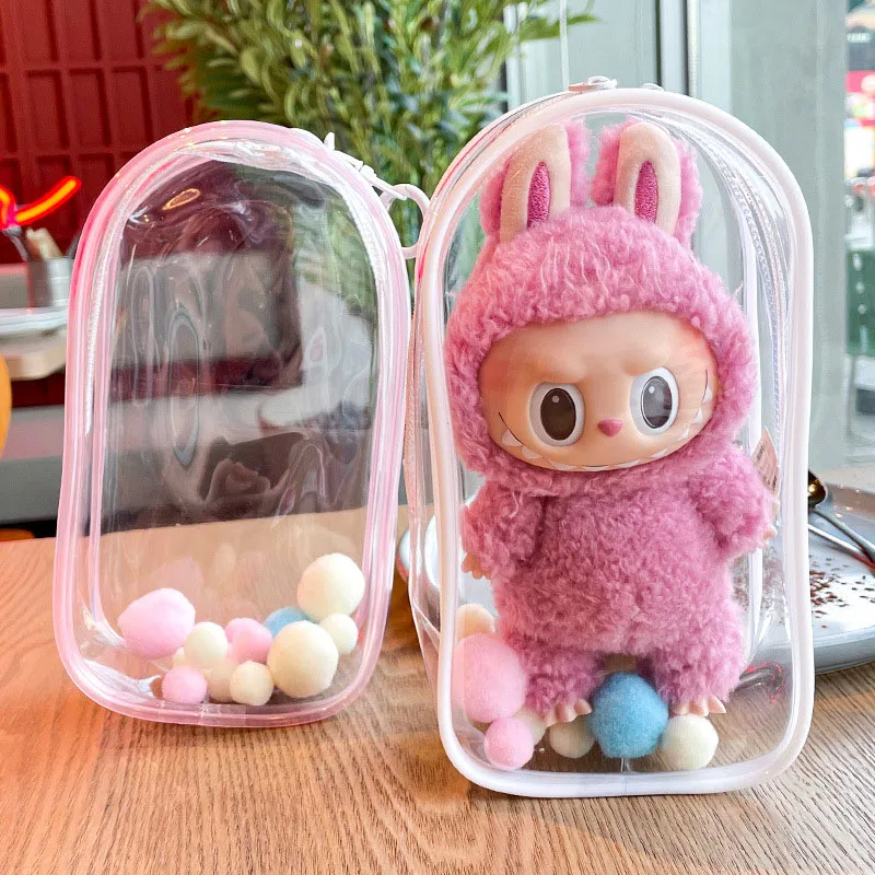 Labubu V1 V2 Storage Doll Bag PVC Transparent Protection Cover Keychain