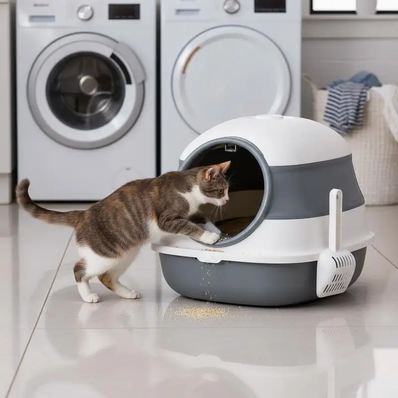 

Foldable Cat Litter Tray with Lid, Deodorant, Scoop, White