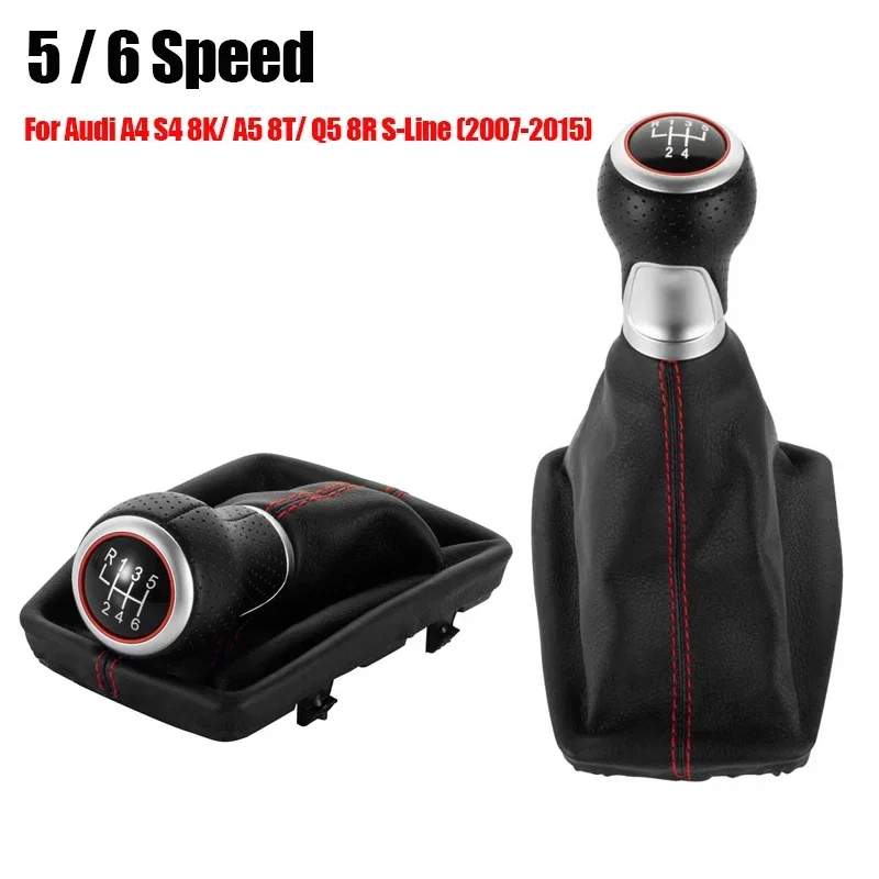 5 / 6 Speed Car Manual Gear Shift Knob PU Leather Gaiter Boot Cover for Audi A4 S4 8K A5 8T Q5 8R S-Line 2007-2015