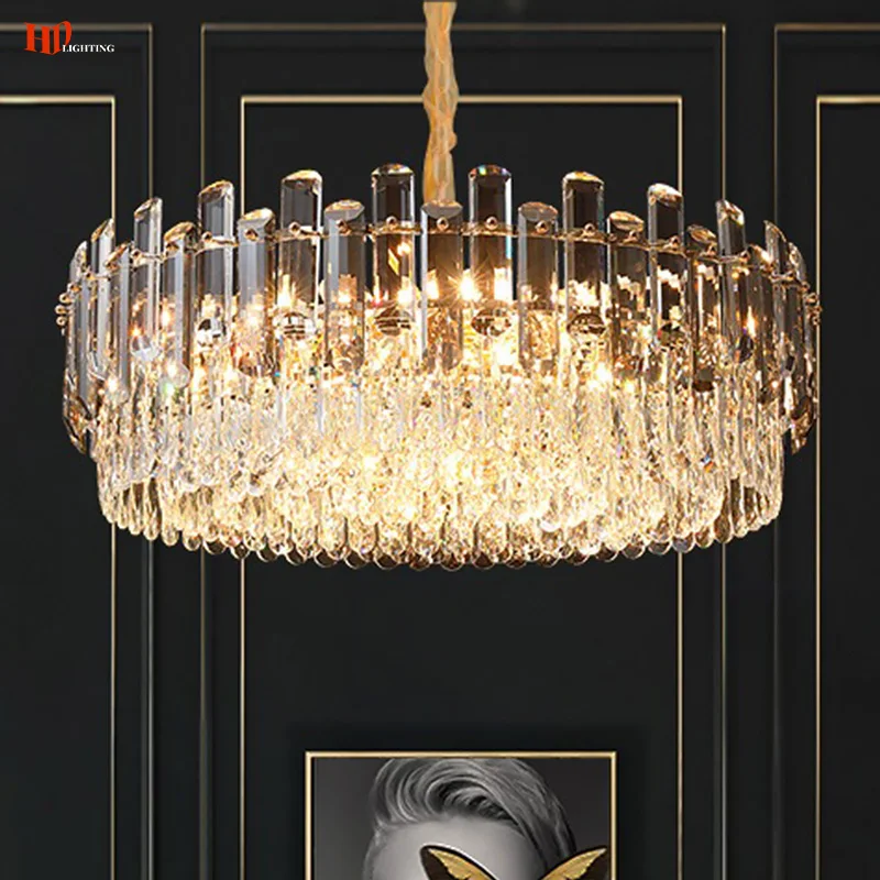 

HD Luxury Crystal Dining Living Room Round Ceiling Chandeliers Kitchen Led Hanging Lamp Stainless Steel Indoor Lighting Fixture