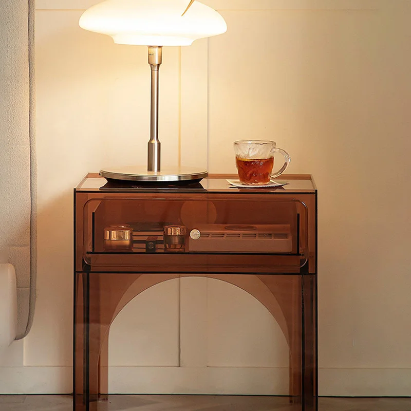 

Amber Acrylic Arched Nightstand - 1-Drawer Design with Open Shelf for Bedroom, Living Room & Side Table Organization