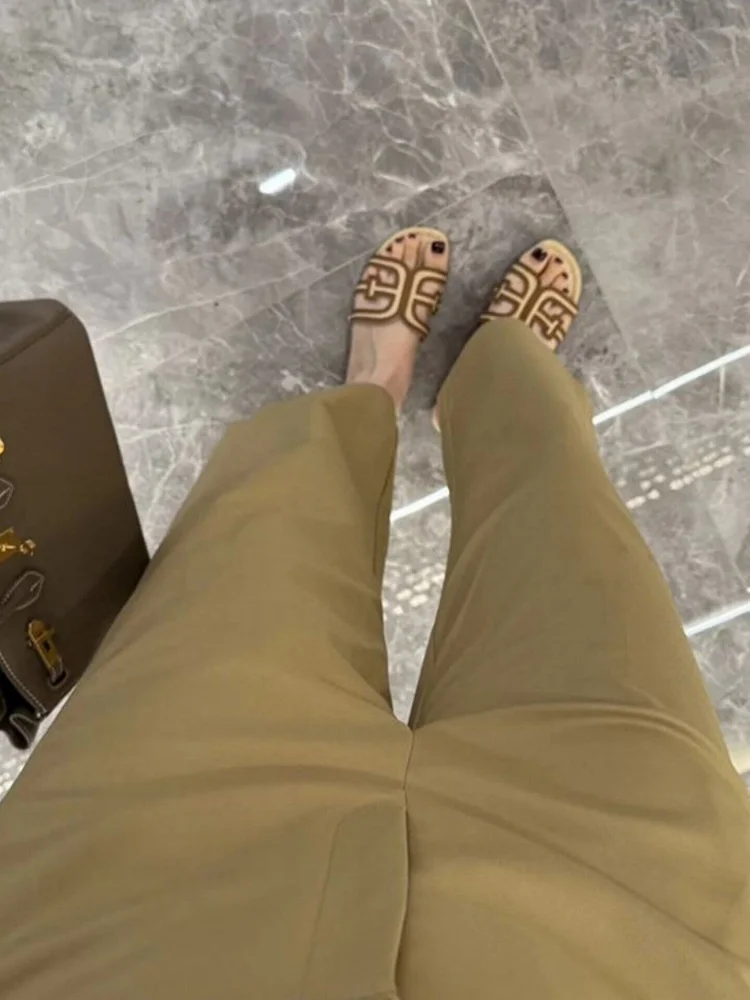 

Женские летние тонкие брюки-палаццо цвета хаки с высокой талией, прямые, утягивающие, для невысоких женщин, тонкая версия