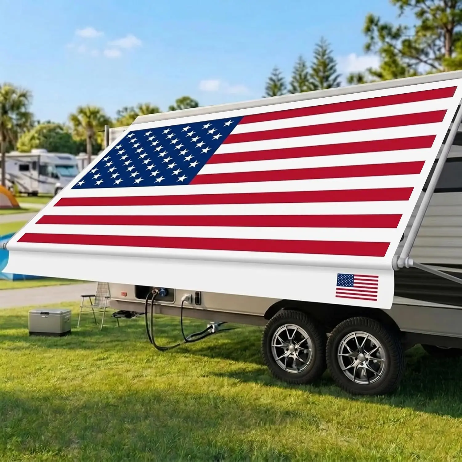 RV Awning Fabric Replacement, 19'2'' fit 20' 19.5oz USA Flag Camper Awning