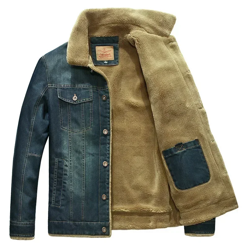 Giacca di jeans da uomo invernale cappotto termico spesso in lana di alta qualità Multi tasca Bomber di peluche Casual allentato di grandi dimensioni L-7XL