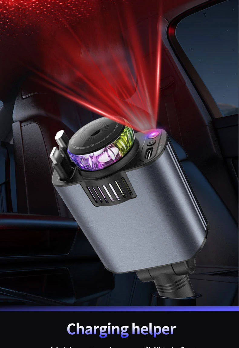 5-in-1-Auto-Aromatherapie-Diffusor für ätherische Öle, Sternenlicht, 45 W, einziehbares Telefon-Ladegerät mit IOS Typ C PD30W-Kabel für iPhone – Detail 3